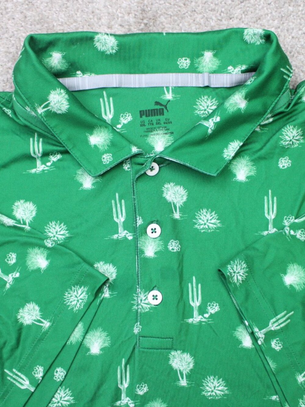 Puma AOP Polo Shirt Mens 2XL XXL Green Cactus Desert All Over Print Short Sleeve